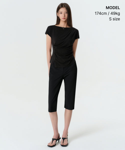 MUSINSA STANDARD WOMAN MUSINSA STANDARD WOMAN Drape Boat Neck T-Shirt [Black]