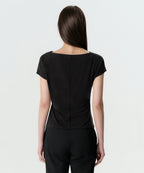 MUSINSA STANDARD WOMAN MUSINSA STANDARD WOMAN Drape Boat Neck T-Shirt [Black]