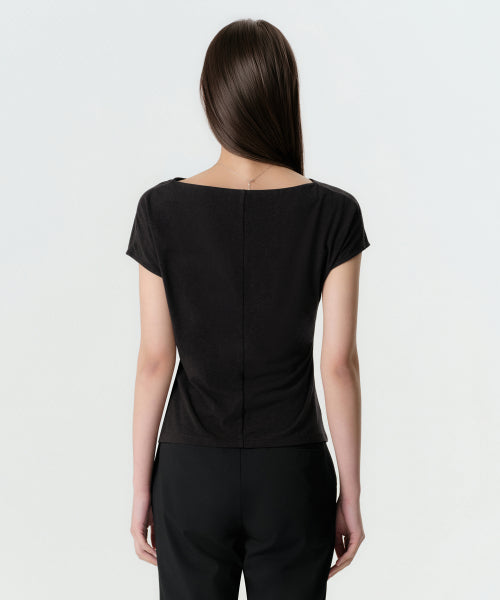 MUSINSA STANDARD WOMAN MUSINSA STANDARD WOMAN Drape Boat Neck T-Shirt [Black]