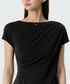 MUSINSA STANDARD WOMAN MUSINSA STANDARD WOMAN Drape Boat Neck T-Shirt [Black]