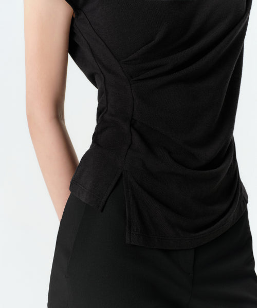 MUSINSA STANDARD WOMAN MUSINSA STANDARD WOMAN Drape Boat Neck T-Shirt [Black]