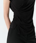 MUSINSA STANDARD WOMAN MUSINSA STANDARD WOMAN Drape Boat Neck T-Shirt [Black]