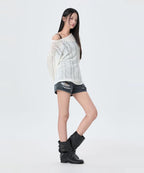 MIXXO MIXXO See-through Cable Loose Fit Long Sleeve Knit