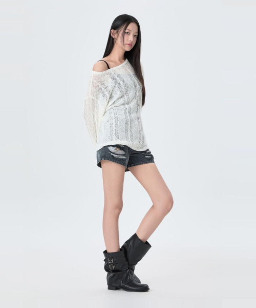 MIXXO MIXXO See-through Cable Loose Fit Long Sleeve Knit