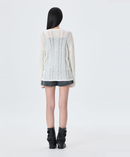 MIXXO MIXXO See-through Cable Loose Fit Long Sleeve Knit