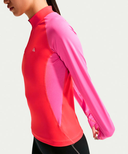 NIKE NIKE T-Shirt Quarter Zip Long Sleeve - Light Crimson