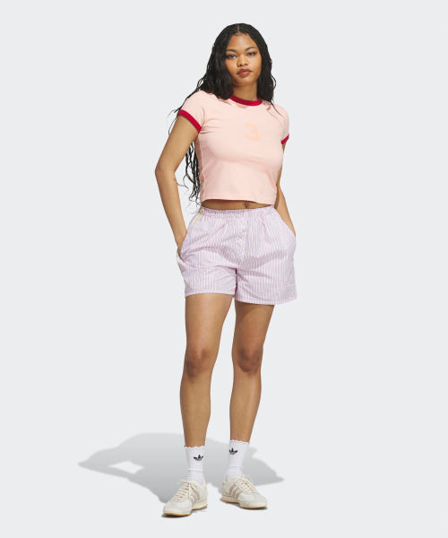 ADIDAS ADIDAS Striped Box Short Pants - White: Red: Semi-pink glow