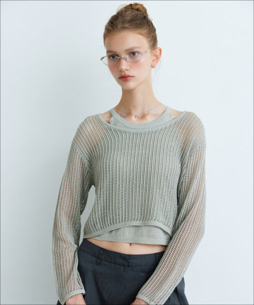 MIXXO MIXXO Knitwear Linen Layered Punching Knit C