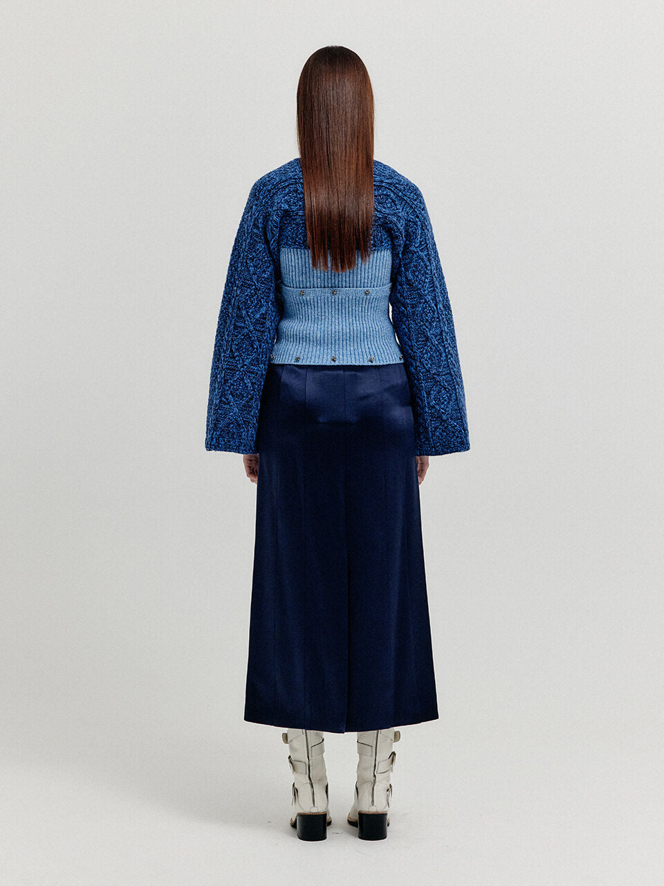 EENK XILISSY Cable Knit Bolero Cardigan - Navy