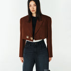YCH CROPPED WOOL-BLEND JACKET BROWN (F23JK104BR)