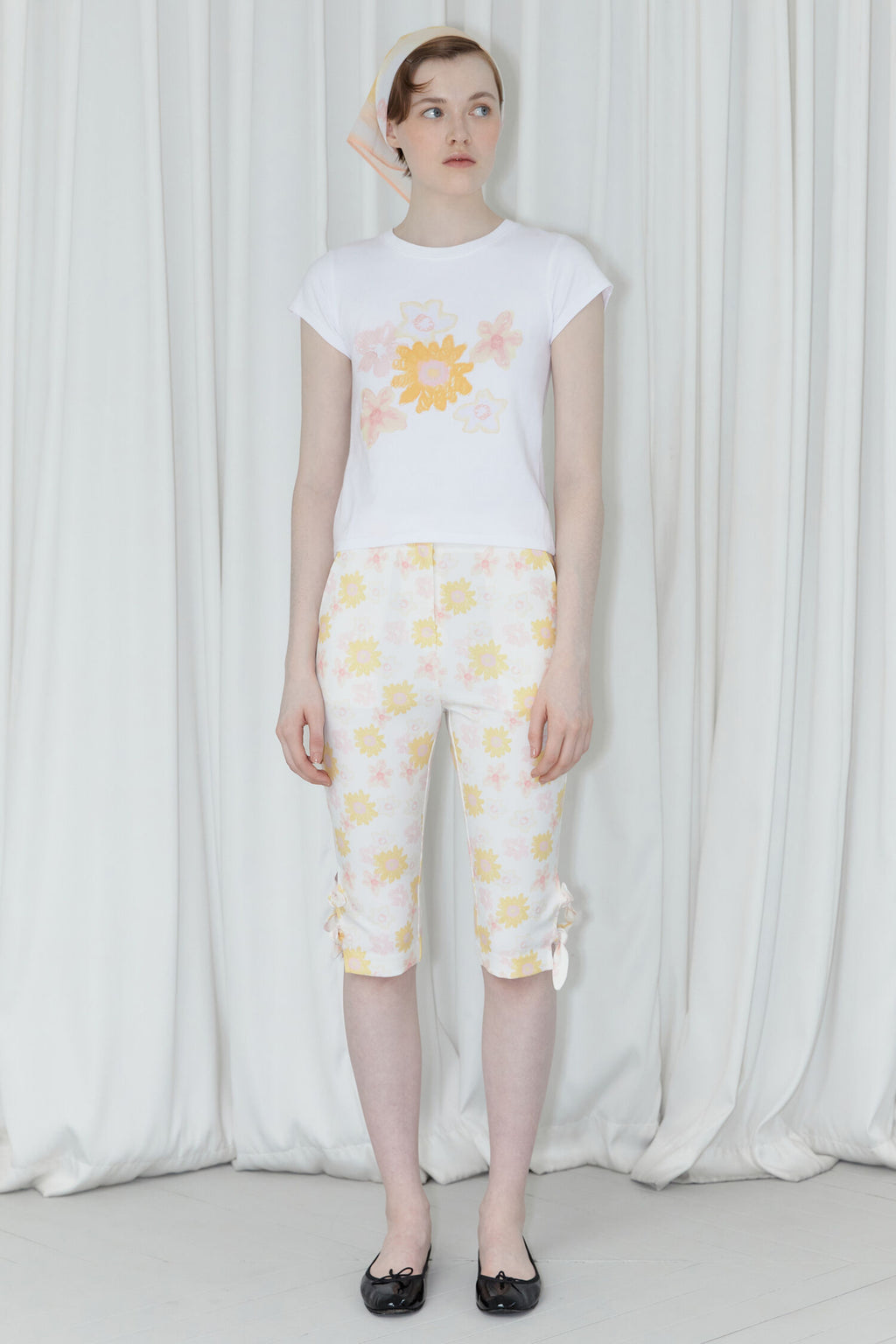 SINOON Flower Cap Sleeve T-Shirt (Yellow)