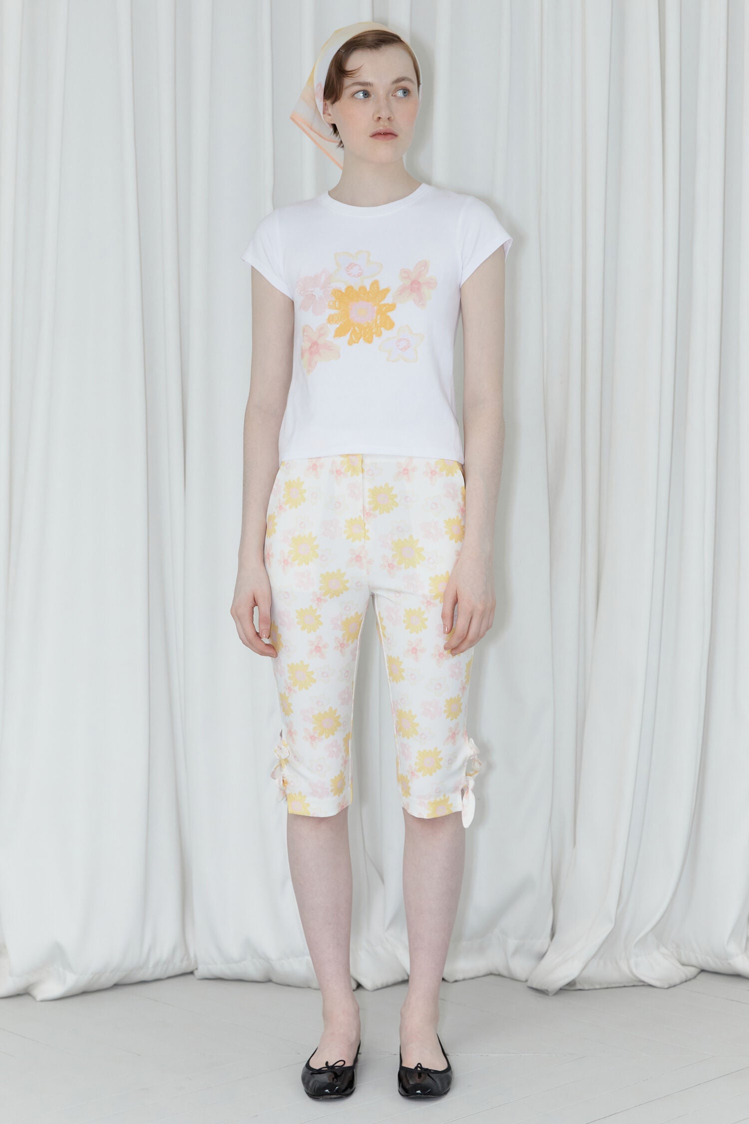 SINOON Flower Cap Sleeve T-Shirt (Yellow)