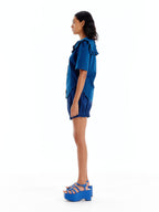 EENK UJENNY Frilled Collar Denim Shirt - Denim Blue