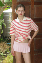 SINOON Stripe Half Sleeve PK Shirt (Red)