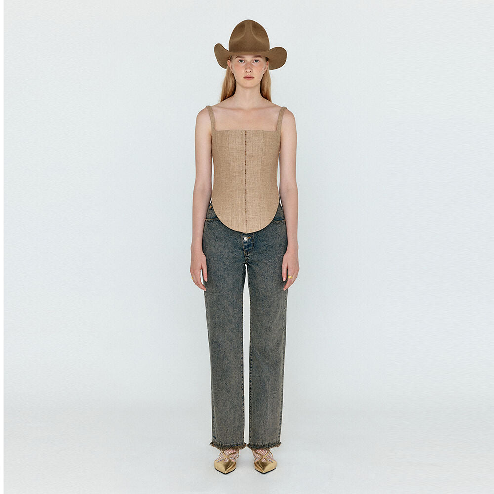 EENK EENK WENEVA Asymmetric Front Denim Pants - Khaki Blue