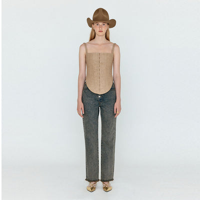 EENK WENEVA Asymmetric Front Denim Pants - Khaki Blue