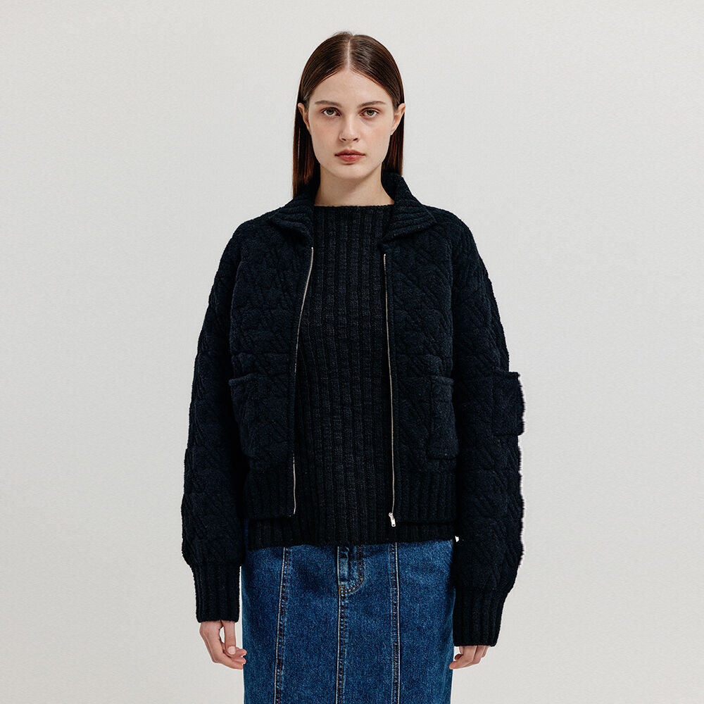 EENK EENK XELDA Textured Zip Cardigan - Black