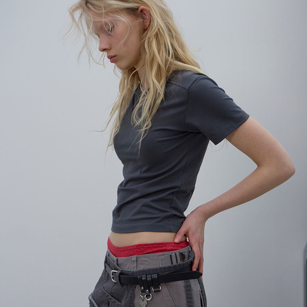 LCDC TM DOUBLE LAYER V-NECK TOP (DARK GREY)