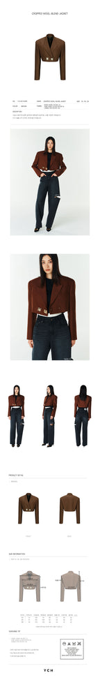 YCH CROPPED WOOL-BLEND JACKET BROWN (F23JK104BR)