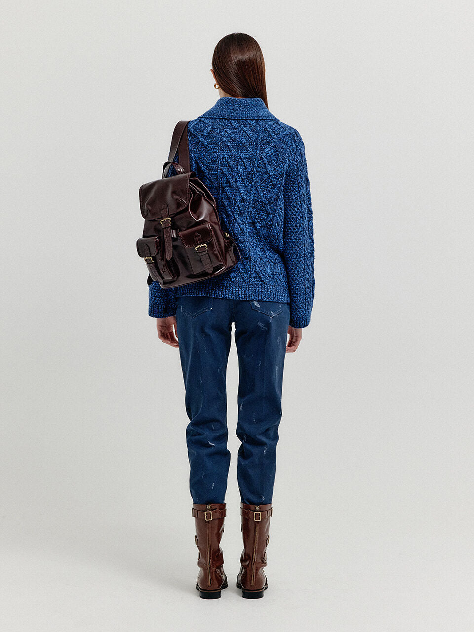EENK EENK XOEBE Cable Knit Collared Turtleneck - Navy
