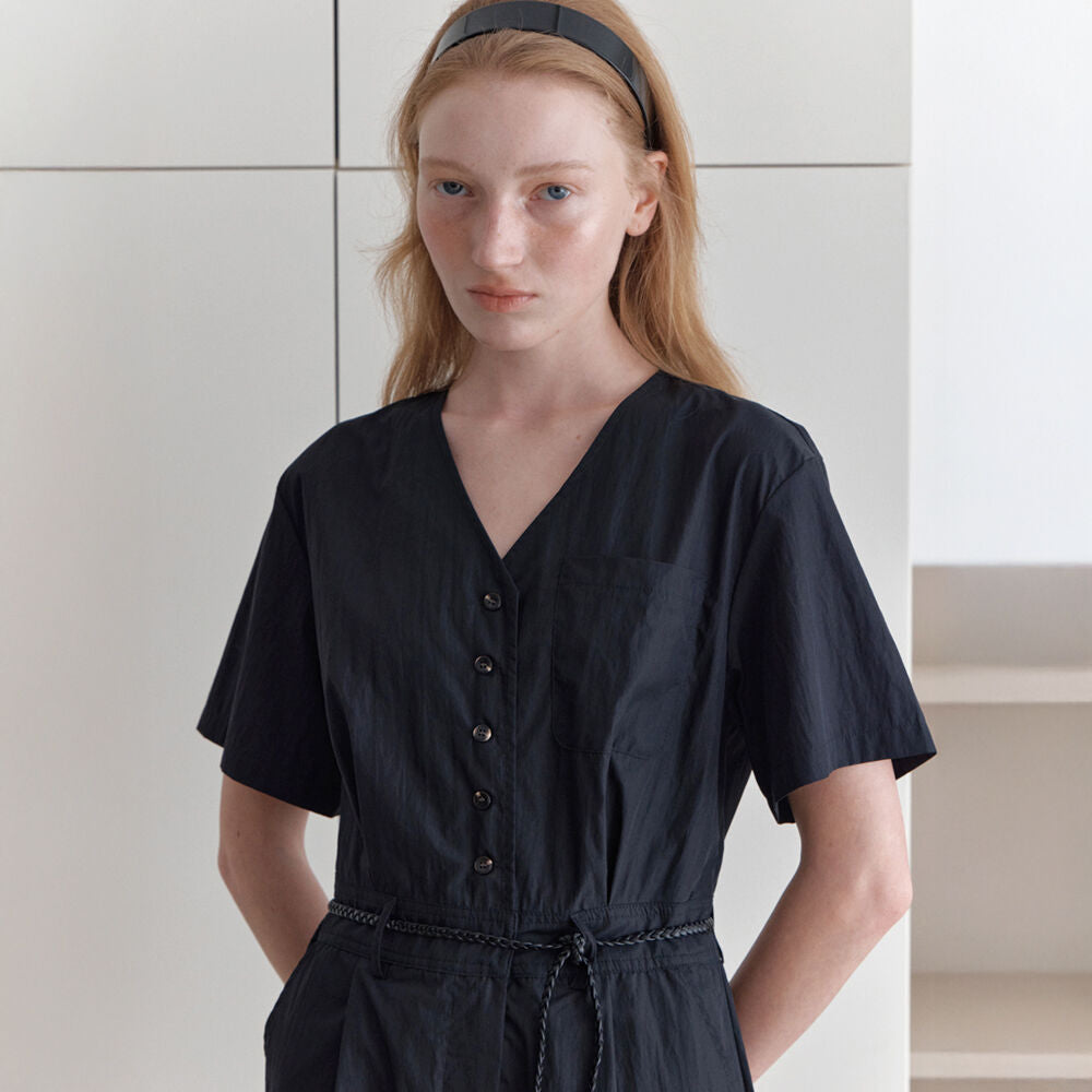 LCVE LCVE Jumpsuit V-Neck Button Black
