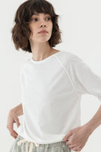 KOZNOK Maria Nagrang Layered Pure Cotton Summer Women's Short Sleeve T-Shirt Inner Tee Ivory