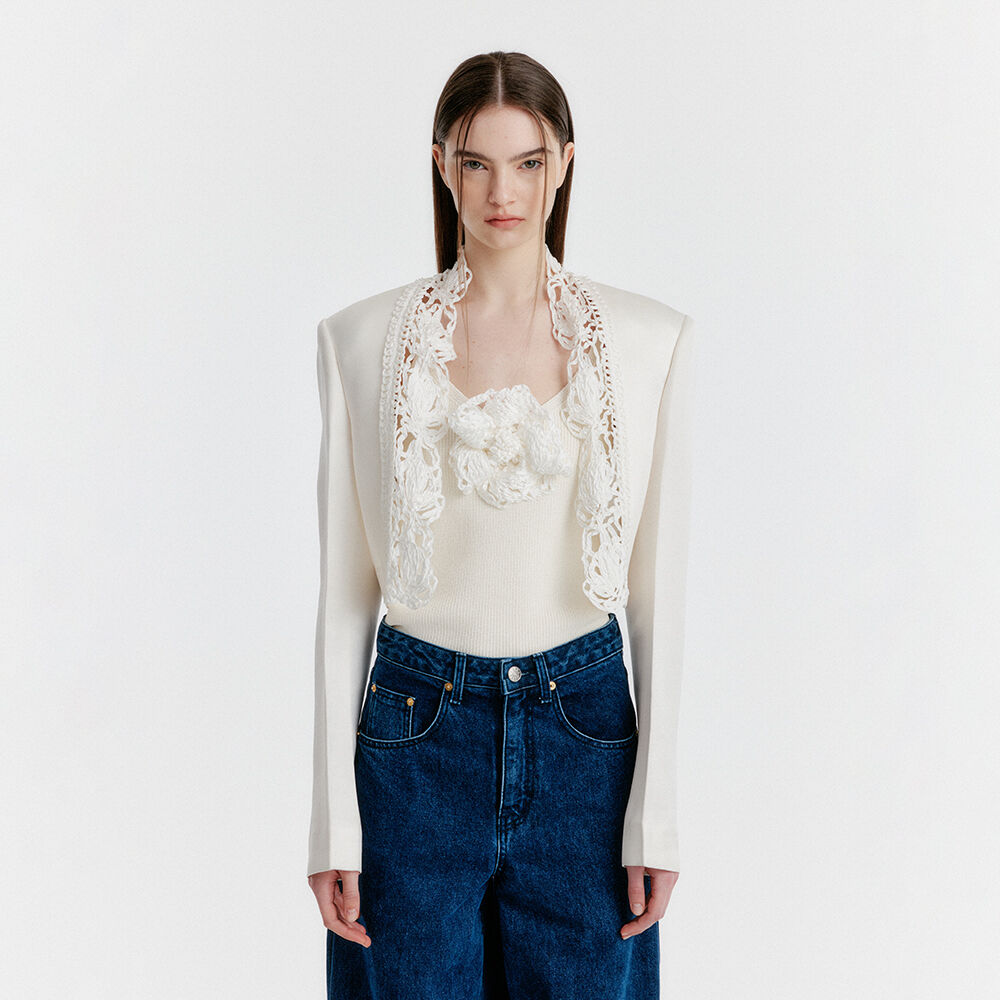 EENK YEMY Lace-trim Cropped Jacket - Ivory