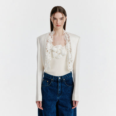YEMY Lace-trim Cropped Jacket - Ivory