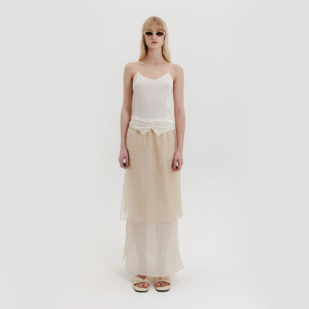 EENK Organza Layered Long Skirt - Cream