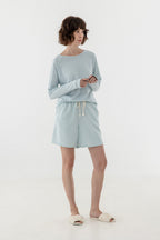 KOZNOK Maria loose fit Nagrang layered pure cotton women's long sleeve t-shirt indie blue