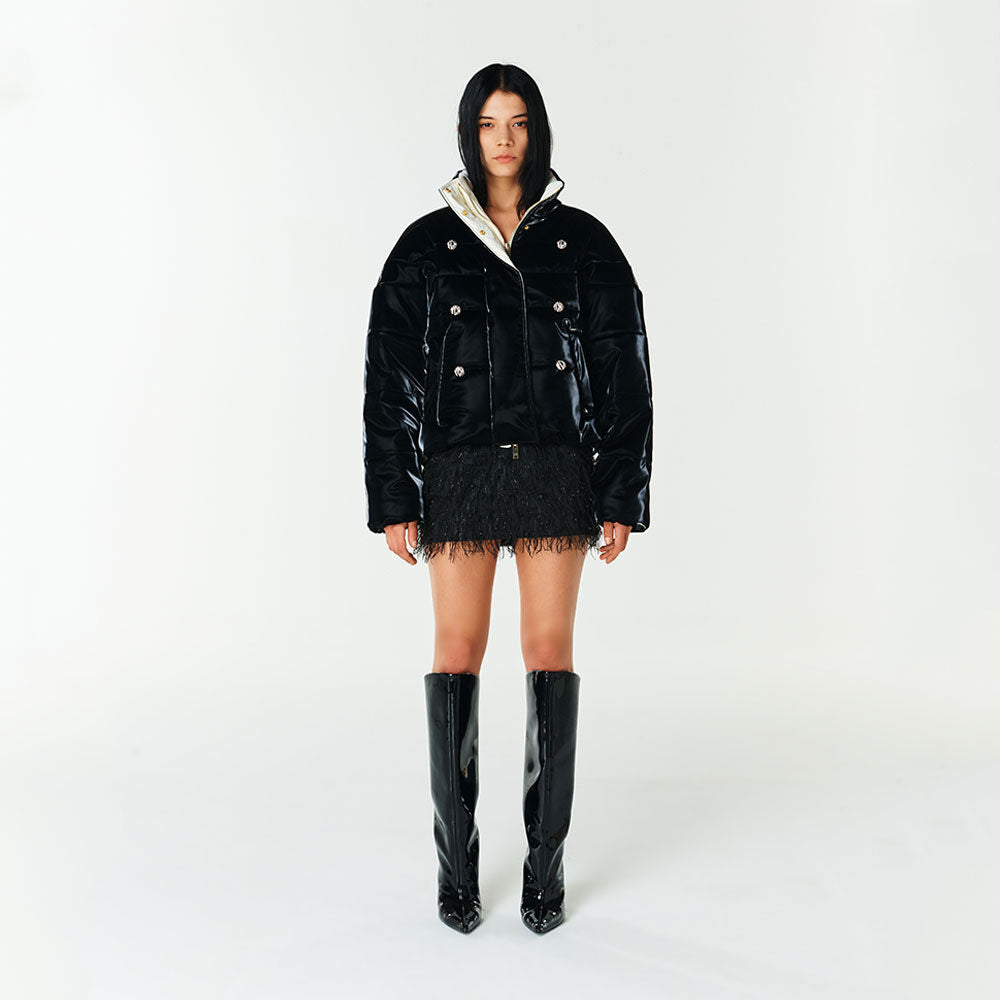 YCH BUTTON-DETAIL PUFFER JACKET BLACK (F23OT011BK)