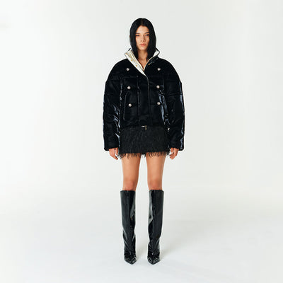 BUTTON-DETAIL PUFFER JACKET BLACK (F23OT011BK)