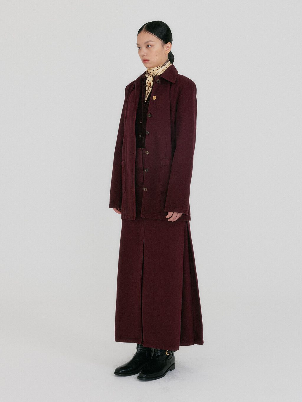 EENK ZUY Denim Utility Jacket - Burgundy