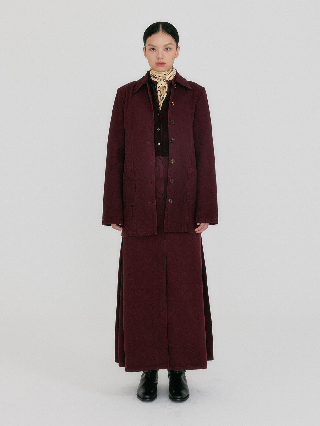 EENK ZUY Denim Utility Jacket - Burgundy