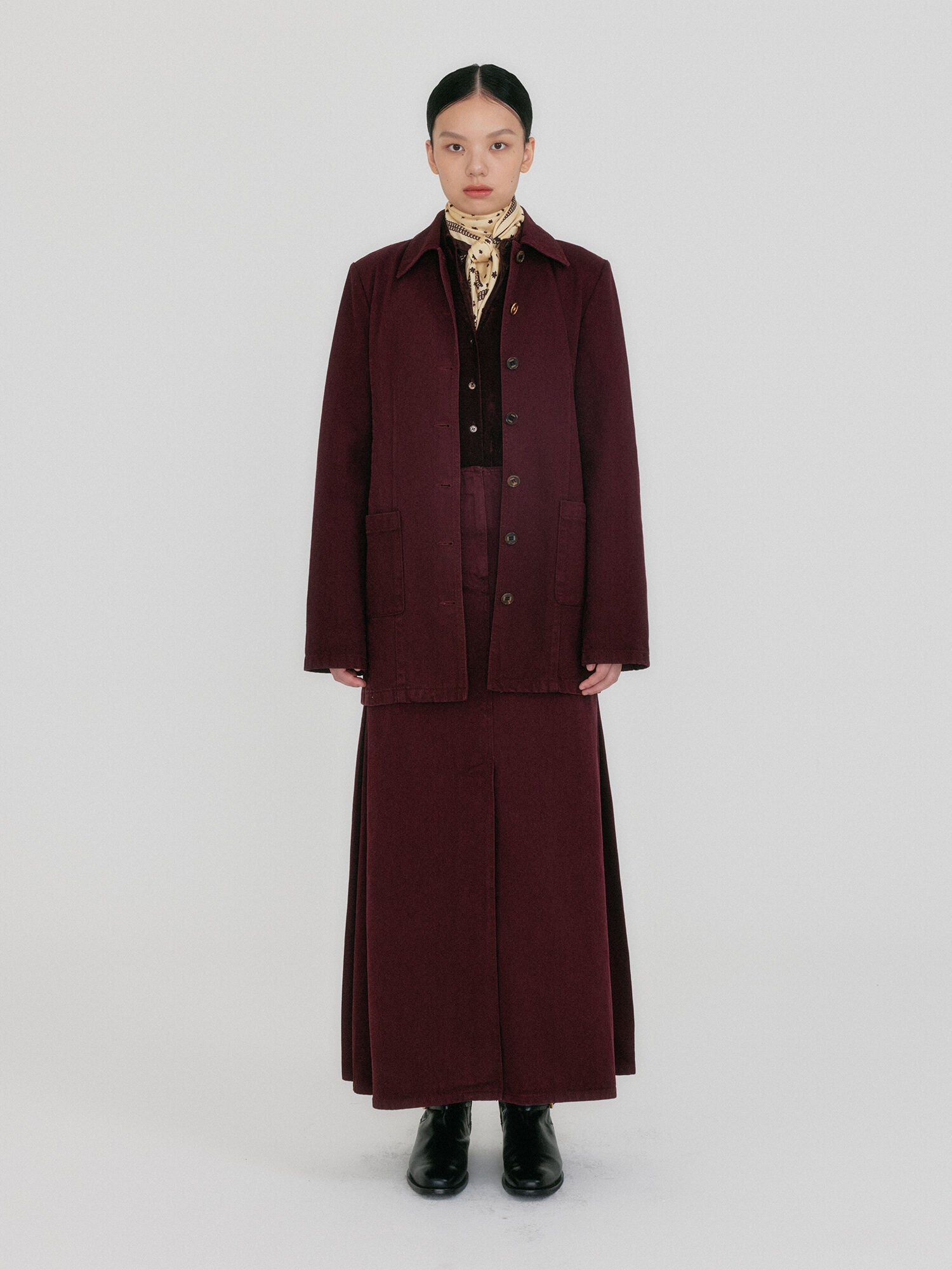 EENK ZUY Denim Utility Jacket - Burgundy