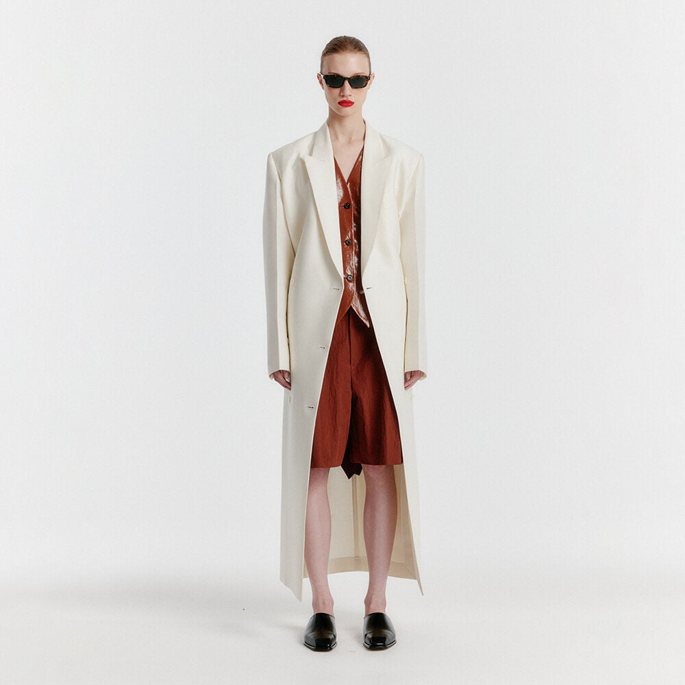 EENK YALE Peaked lapel Tailored Long Coat - Ivory