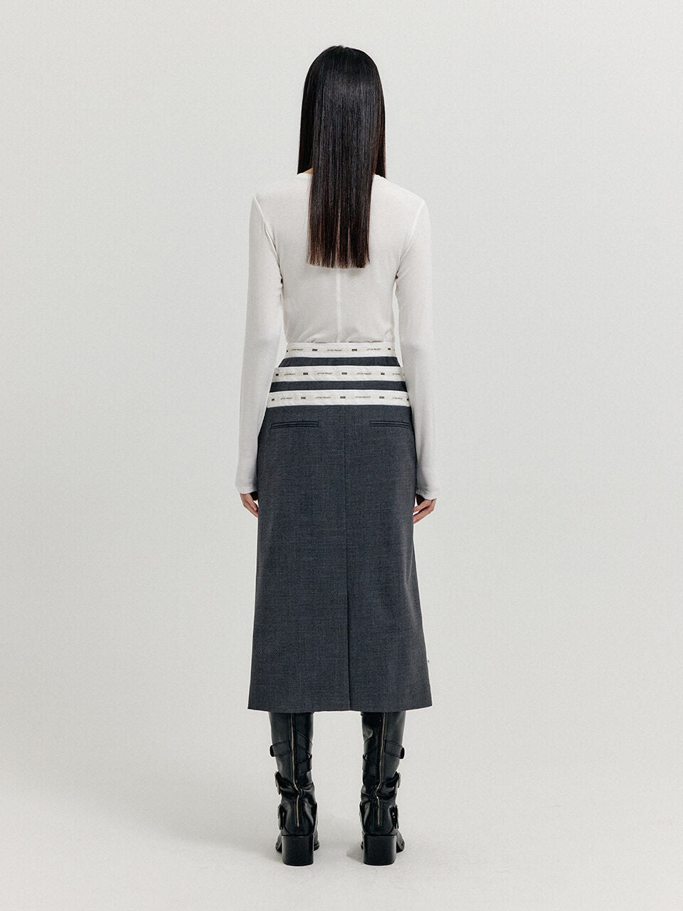 EENK EENK XETTE Waistband Layered Midi Skirt - Dark Grey