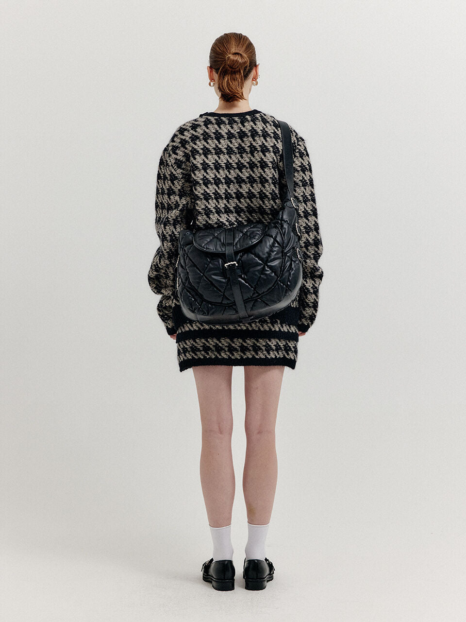 EENK XIAMOND Houndstooth Check Knit Skirt - Black/Ivory