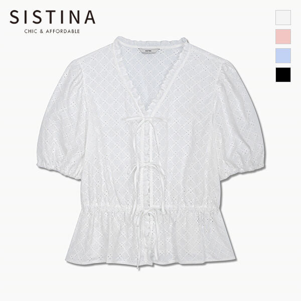 SISTINA Cotton punching ribbon blouse_AWWBLQ21060