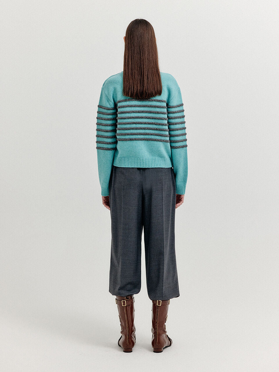 EENK EENK XTRIPE Stripe 4 Buttons Knit Top - Blue Grey