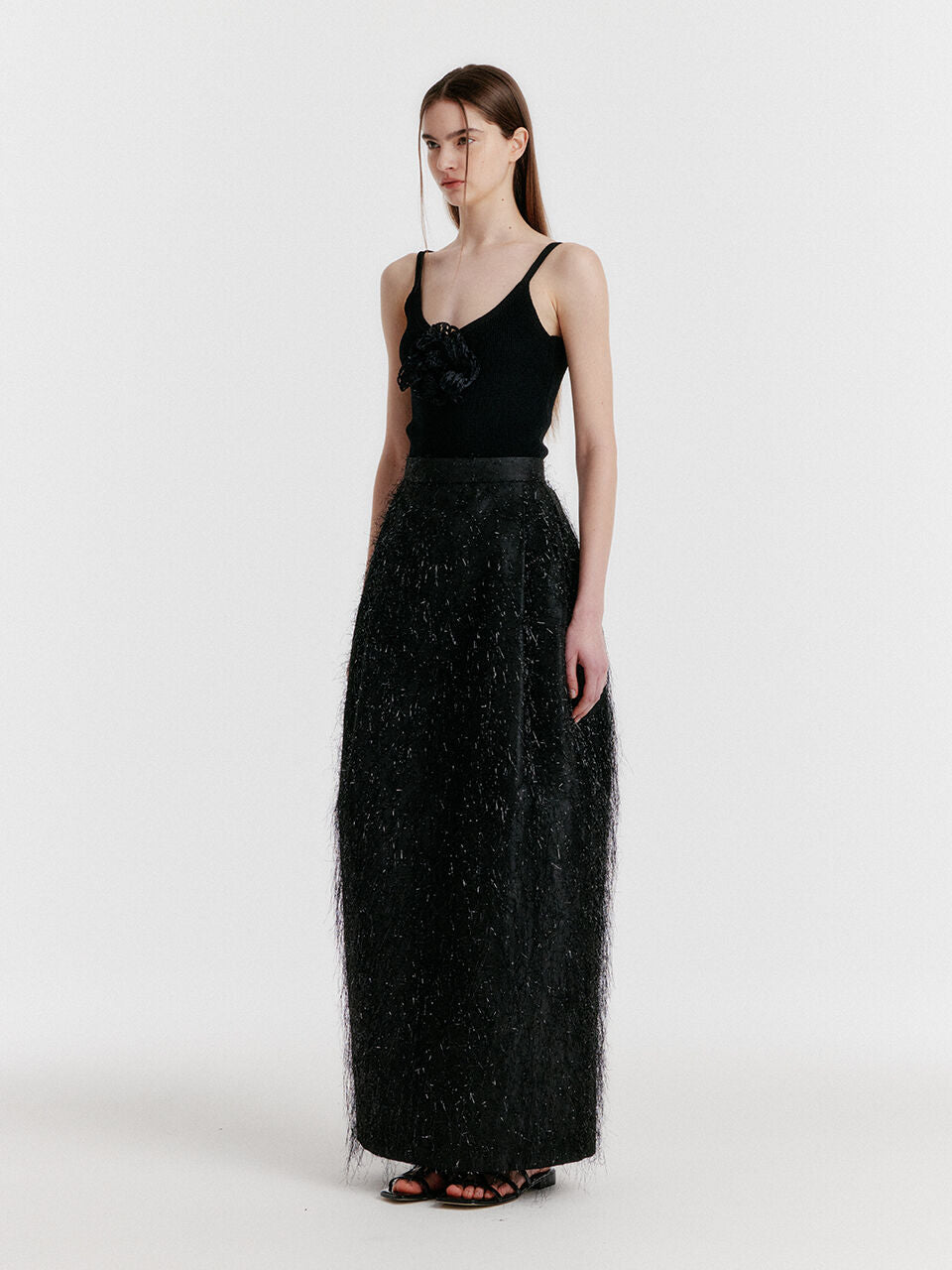 EENK YOV Metallic Long Skirt - Black