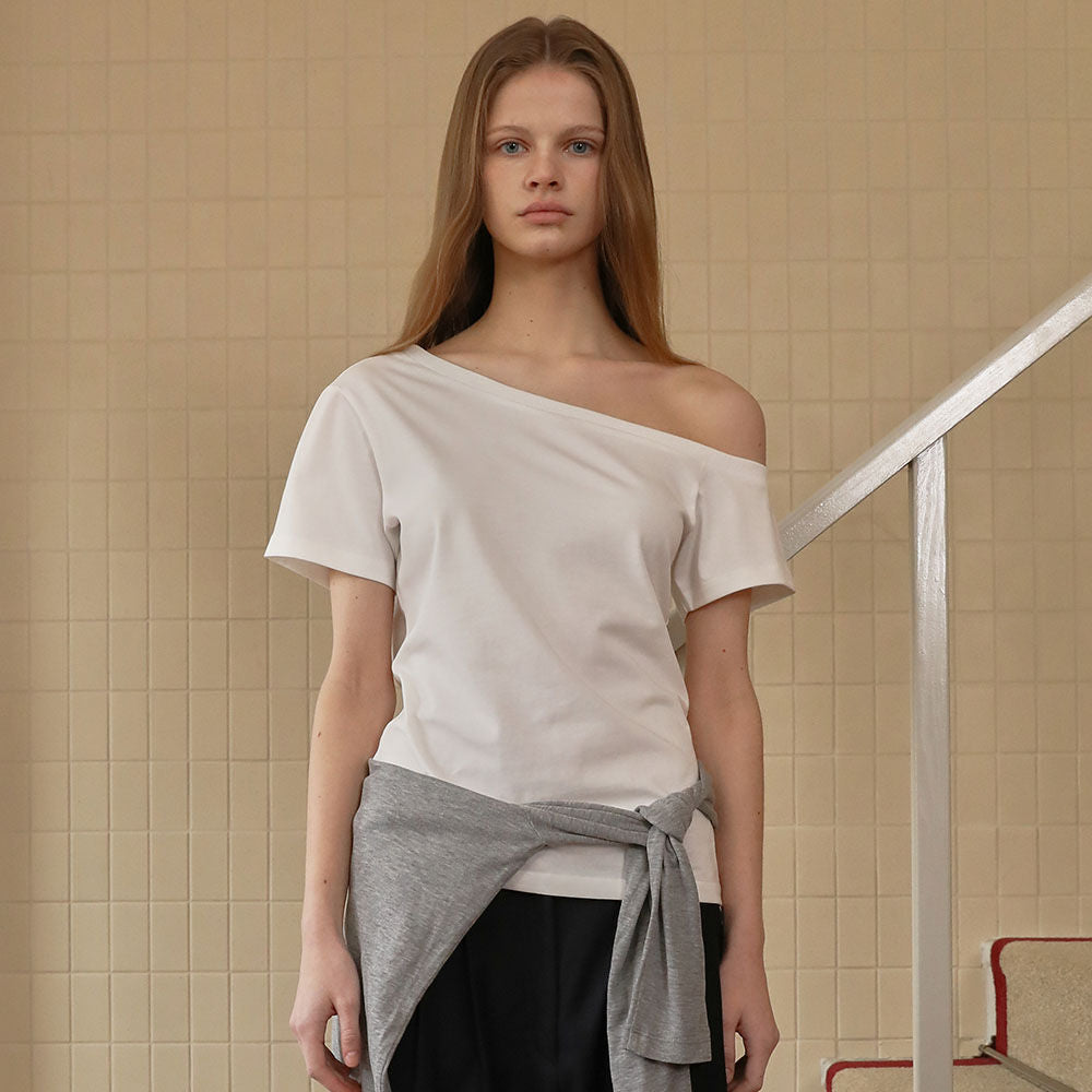 RHEME [3rd Reorder] Off Shoulder Basic T-Shirt - White
