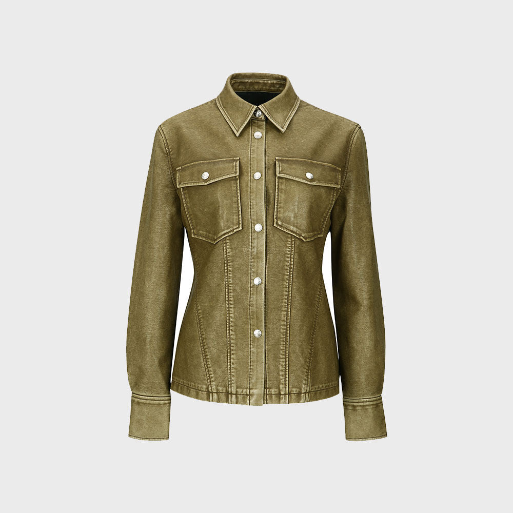 YCH LEATHER SHIRT KHAKI (W23BL301KK)