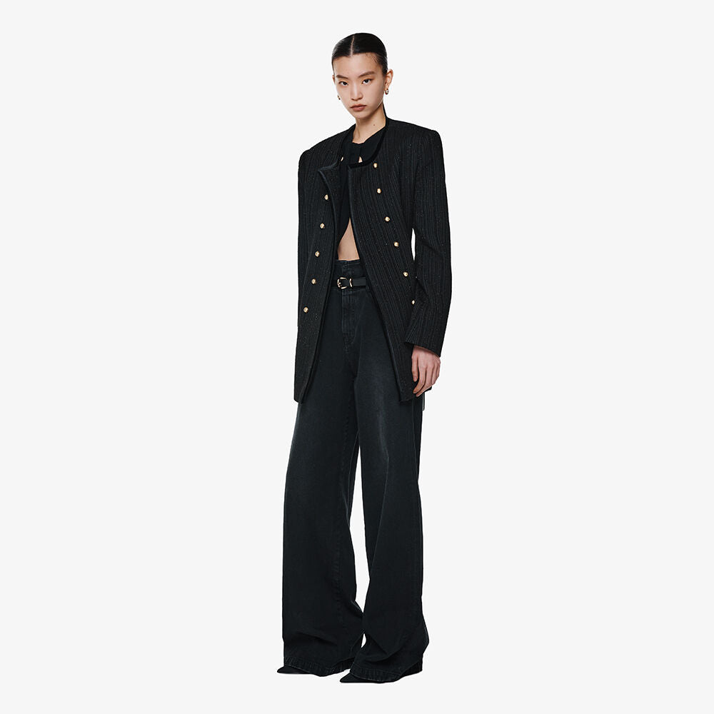 YCH HIGH-WAIST LAYERED JEANS BLACK (F24DB7081BK)