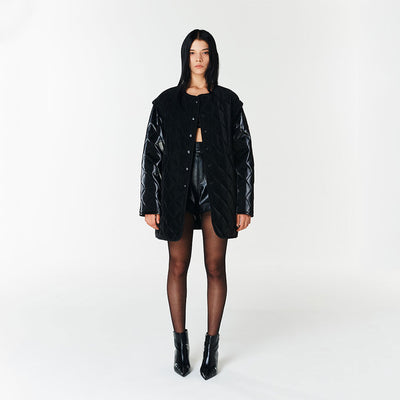 LAYERED PUFFER COAT BLACK (F23OT005BK)