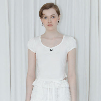 Round Shirring T-Shirt (White)