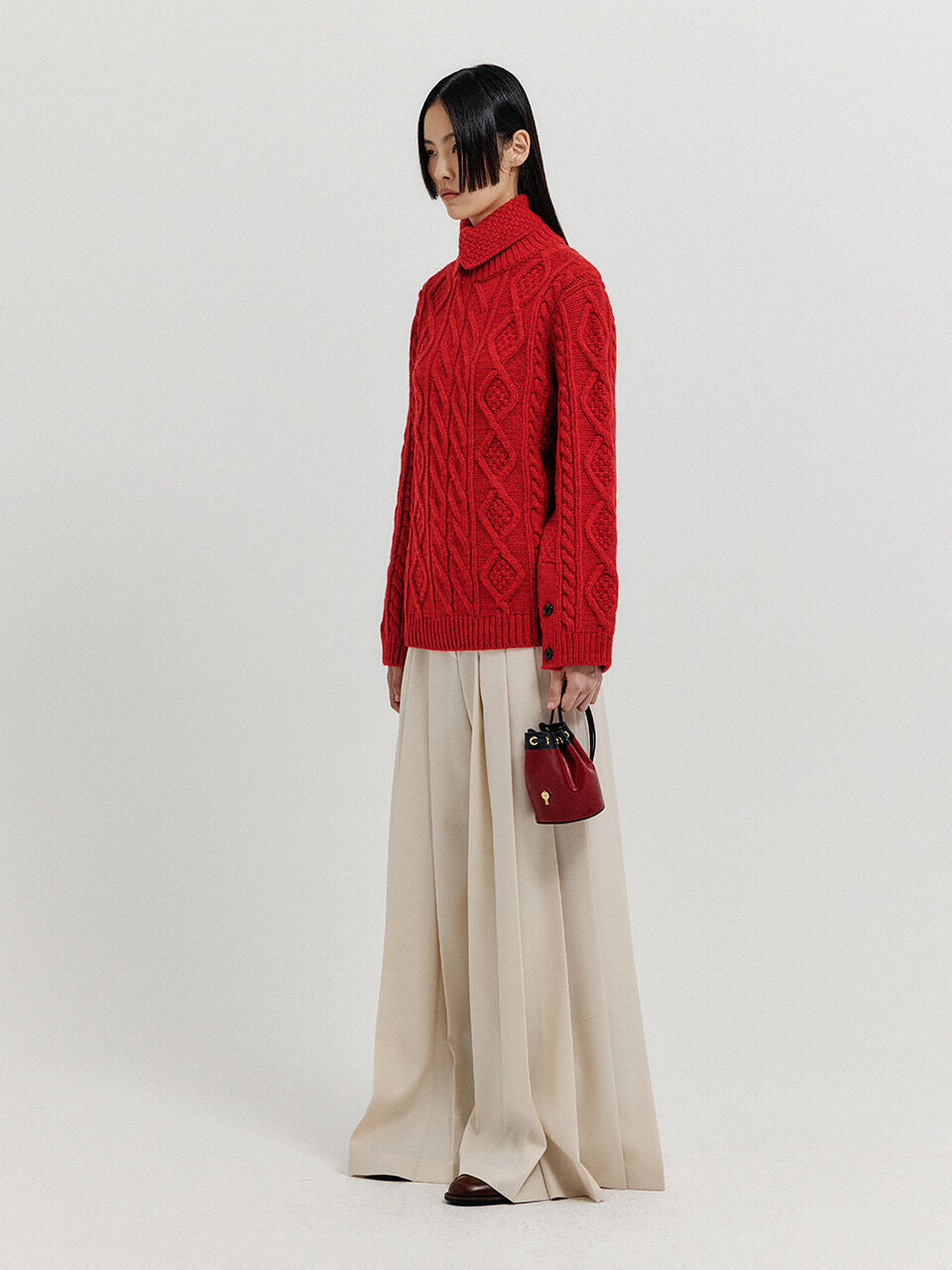 EENK EENK XOEBE Cable Knit Collared Turtleneck - Red