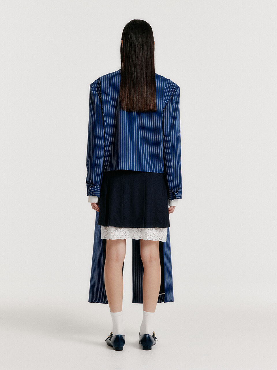 EENK EENK Long Coat Navy Stripe
