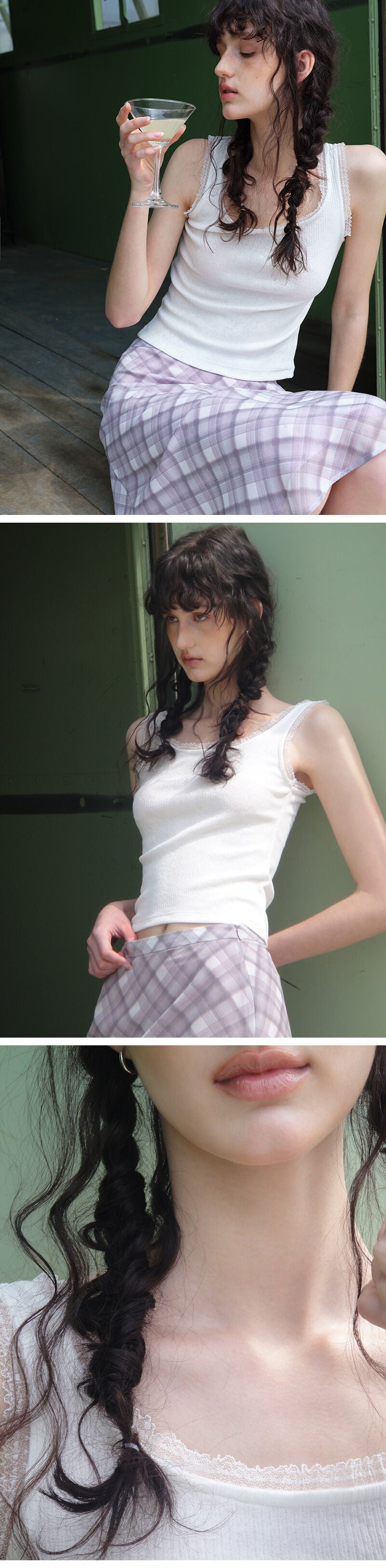 ETMON Lace Ribbed Sleeveless Top, White