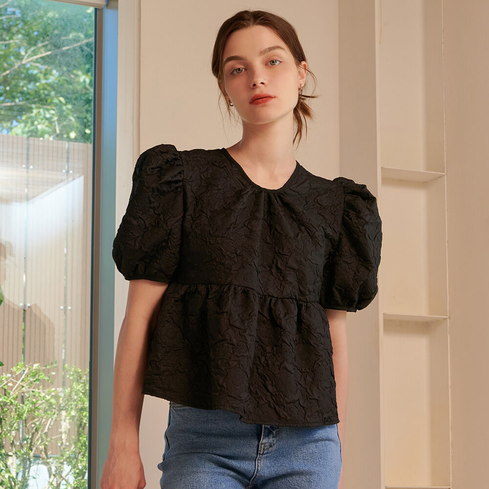 CAMINO Summer puff short sleeve blouse black
